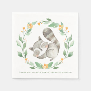 Serviette En Papier Couronne de bébé raton laveur endormi aquarelle Ba