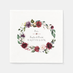Serviette En Papier Couronne de fleurs mariage Burgundy Blush Plum