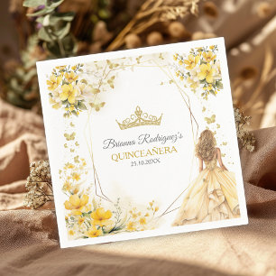 Serviette En Papier Couronne de fleurs papillons Tiara jaune doré pour