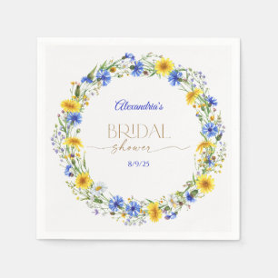 Serviette En Papier Couronne de fleurs sauvages bleues jaunes et lavan