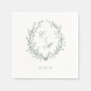 Serviette En Papier Couronne de mariage botanique Monogramme Vert Saug