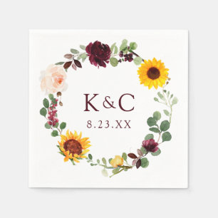 Serviette En Papier Couronne de mariage d'automne Tournesols Roses Rou