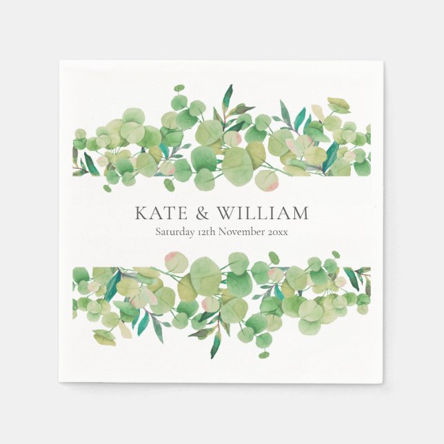 Serviette En Papier Couronne de mariage en eucalyptus verdoyant (Devant)