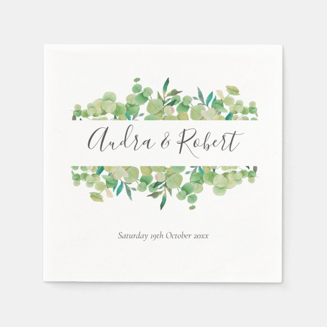 Serviette En Papier Couronne de mariage en eucalyptus verdoyant (Devant)