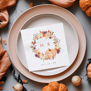 Serviette En Papier Couronne de mariage florale à la citrouille et au 