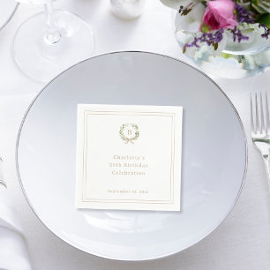 Serviette En Papier Couronne de monogramme de champagne vert blanc ann