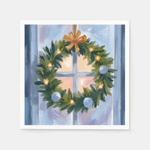 Serviette En Papier Couronne de Noël aquarelle de fêtes