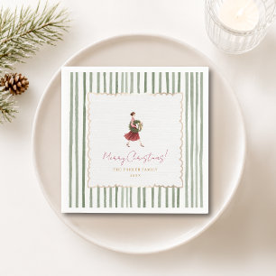 Serviette En Papier Couronne de Noël de femme élégante à rayures verte