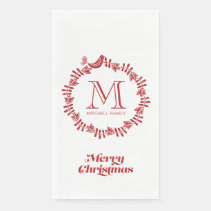 Serviette En Papier Couronne de Noël florale scandinave Monogramme