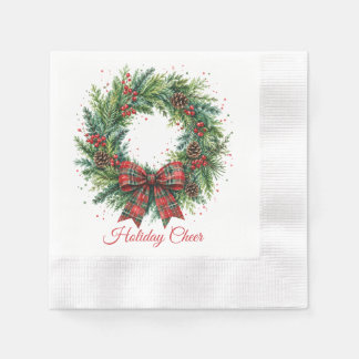 Serviette En Papier Couronne de Noël Holly & Plaid Noël