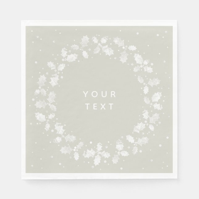 Serviette En Papier Couronne de Noël imprimée à la main en beige et bl (Devant)