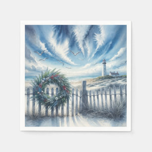 Serviette En Papier Couronne de Noël sur une clôture de plage