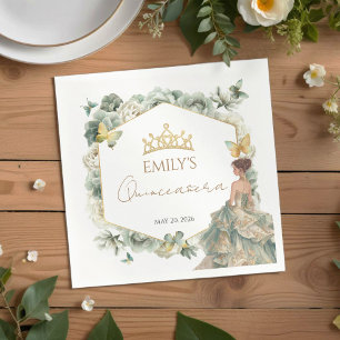 Serviette En Papier Couronne de papillon floral vert sauge Quinceañera