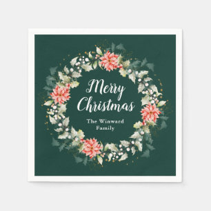 Serviette En Papier Couronne de poinsettias rouges Joyeux Noël