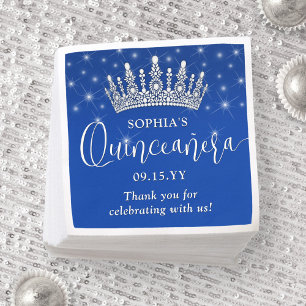 Serviette En Papier Couronne de Quinceañera Élégantes Étincelles Bleu 