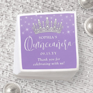 Serviette En Papier Couronne de Quinceañera Élégantes Étincelles Lilas