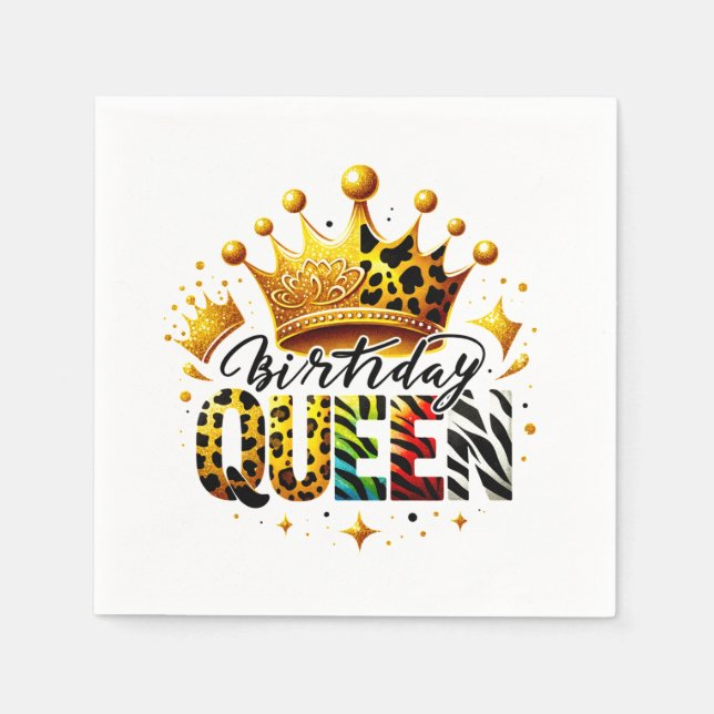 Serviette En Papier Couronne de reine d'anniversaire Safari (Devant)