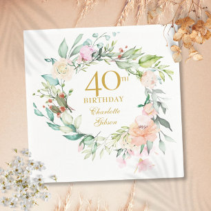 Serviette En Papier Couronne de roses d'été sucrées 40e anniversaire