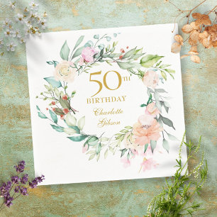 Serviette En Papier Couronne de roses d'été sucrées 50e anniversaire