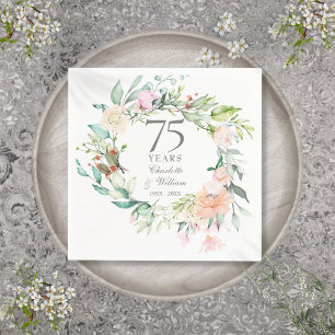 Serviette En Papier Couronne de roses florale 75e anniversaire de mari