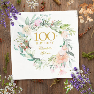 Serviette En Papier Couronne de roses florales 100e anniversaire