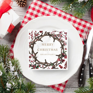 Serviette En Papier Couronne de vacances Baies d'hiver Joyeux Noël