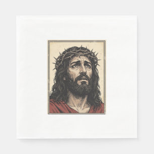 Serviette En Papier Couronne d'épines vintage portrait religieux art v