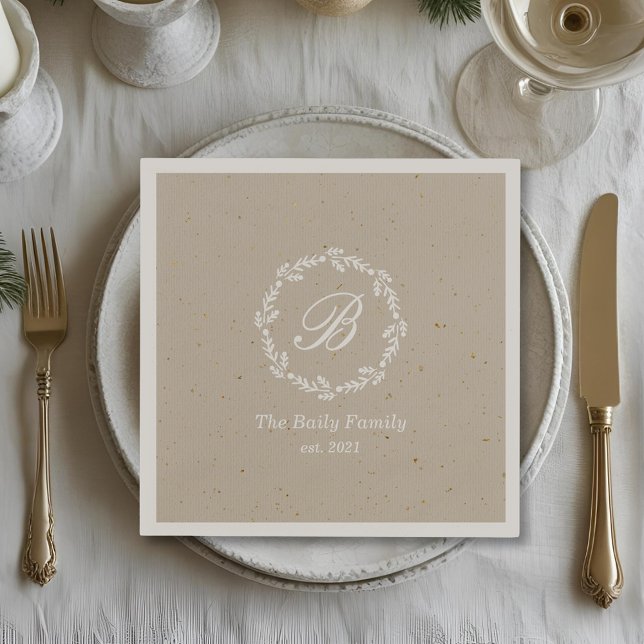 Serviette En Papier Couronne d'hiver rustique Nom de famille Fête de N (Créateur téléchargé)