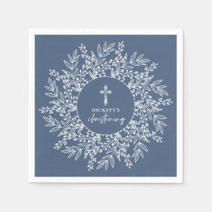 Serviette En Papier Couronne élégante et baptême garçon Croix Bleue