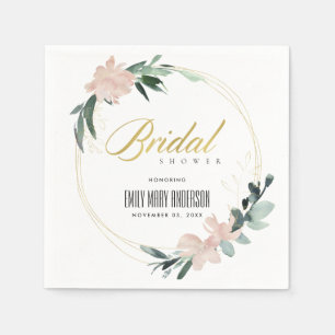 SERVIETTE EN PAPIER COURONNE FLEURIE BLUSH DOUX AQUARELLE ENTERREMENT 