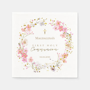 Serviette En Papier couronne fleurie Première communion sainte