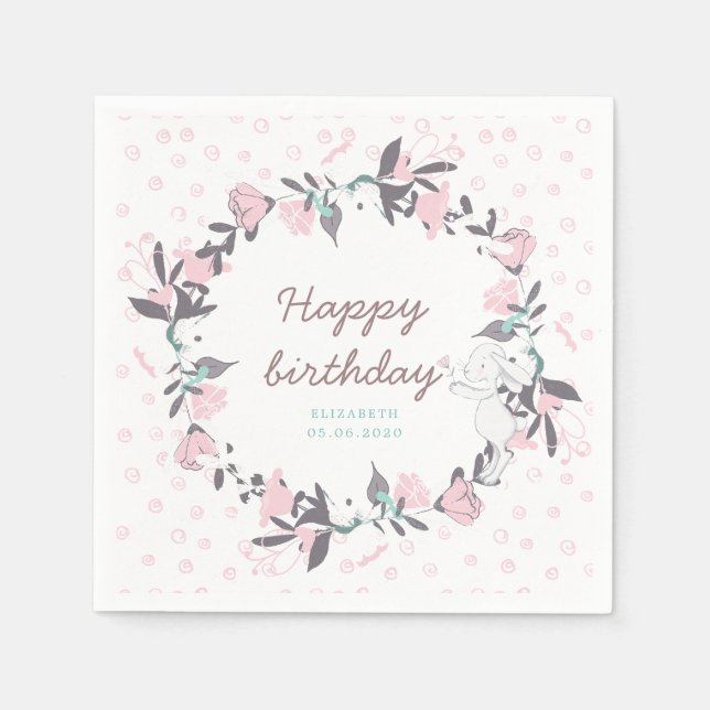 Serviette En Papier couronne fleurie printanière et anniversaire heure (Devant)