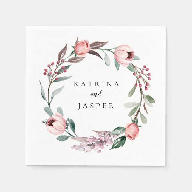 Serviette En Papier Couronne florale aquarelle Rose Poussiéreuse (Devant)