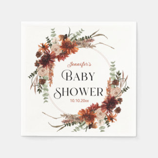 Serviette En Papier Couronne florale automnale élégante en rouille pou