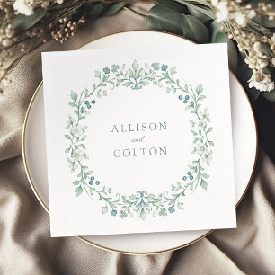 Serviette En Papier Couronne florale botanique vintage vert sauge pour
