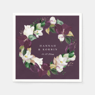 Serviette En Papier Couronne florale de prune blanche ivoire prune pou