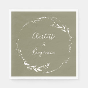 Serviette En Papier Couronne florale en olive poussiéreuse personnalis