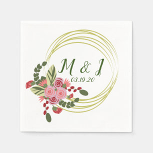 Serviette En Papier Couronne florale logo de mariage initial