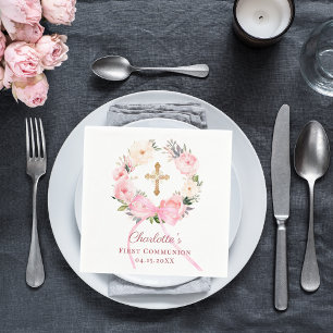 Serviette En Papier Couronne florale rose ruban déjeuner de première c