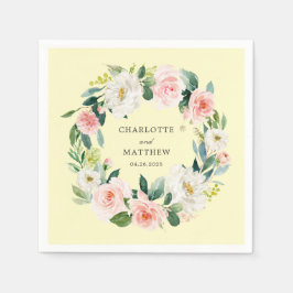 Serviette En Papier Couronne florale rose vif sur jaune