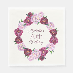 Serviette En Papier Couronne florale vintage violette 70e anniversaire