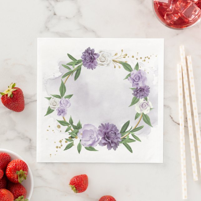 Serviette En Papier couronne mauve blanche (En situation)