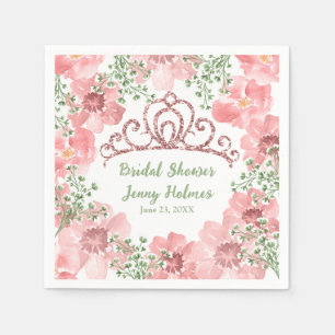 Serviette En Papier Couronne personnalisée pailletée rose Fleurs roses