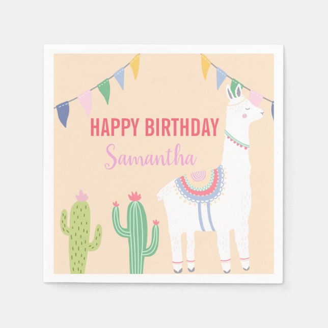 Serviette En Papier Coute Llama fête d'anniversaire Fiesta Cactus (Devant)