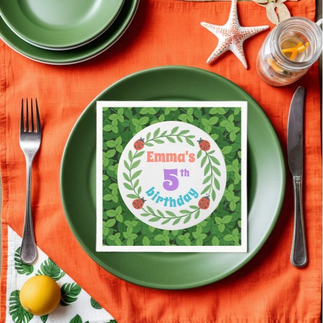 Serviette En Papier Coutume Ladybug & Leaf 5e anniversaire (Créateur téléchargé)