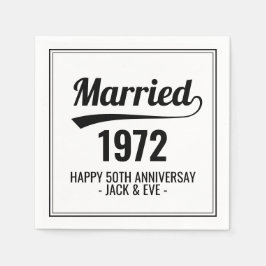 Serviette En Papier Coutume Noir & Blanc Golden 50e Anniversaire Année