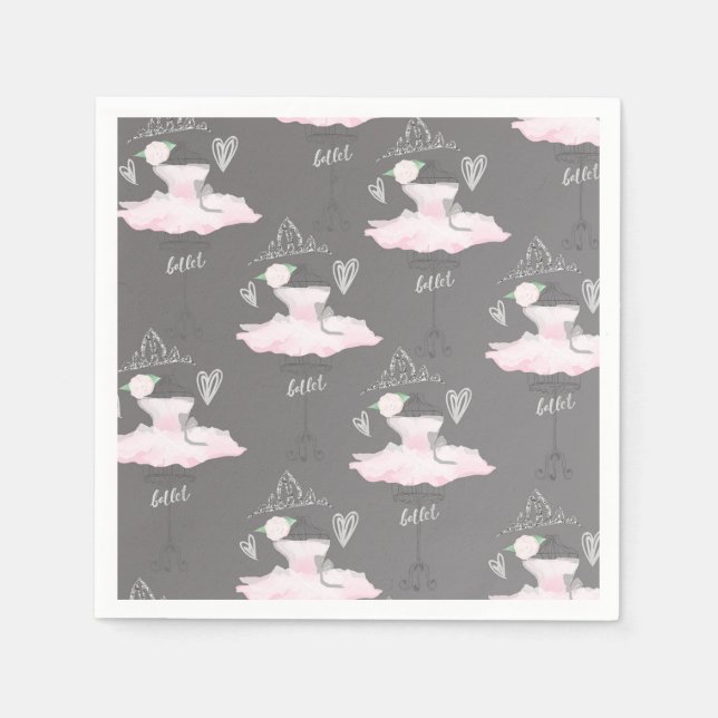 Serviette En Papier Couture rose et gris Ballerina Anniversaire (Devant)