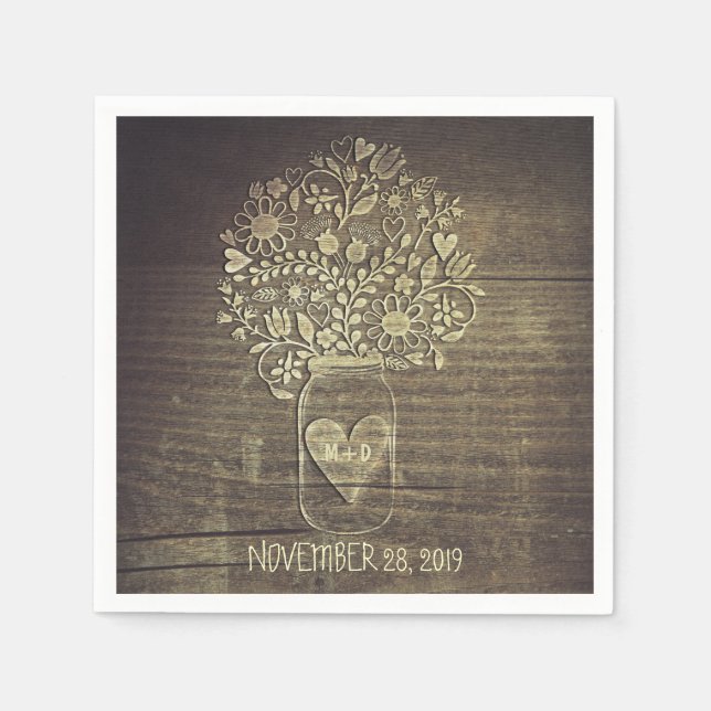 Serviette En Papier Couvercle rustique en bocal grange mariage papier  (Devant)