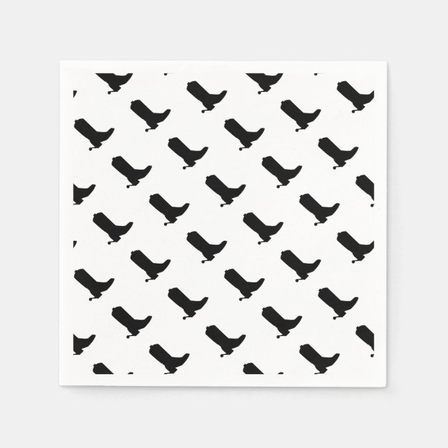 Serviette En Papier Cowboy Boot Spire Silhouette Motif noir blanc (Devant)