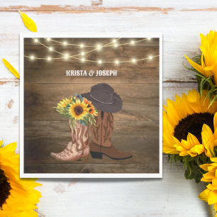 Serviette En Papier Cowboy Boots Sunflower Western Wedding Favoriser